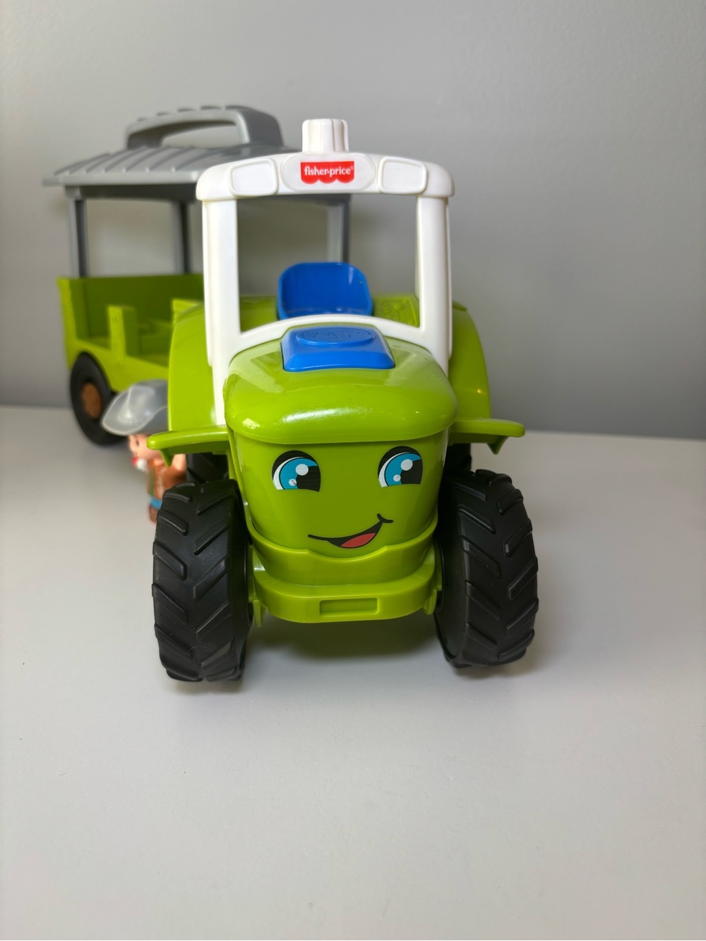 Fisher-Price Lime Green Smiling Farm Tractor with Trailer